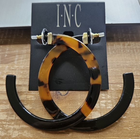 INC Tortoiseshell and Black Hoop Earrings - Picture 1 of 5